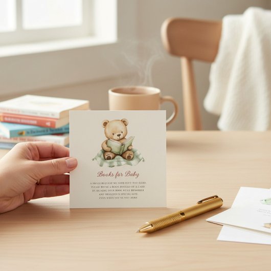 Süßer Bär liest Buch Baby Shower Buchanfrage Begleitkarte