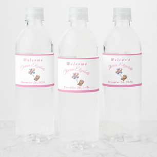 Süßer Bär & Luftballons Mädchen Wasserflaschenetikett
