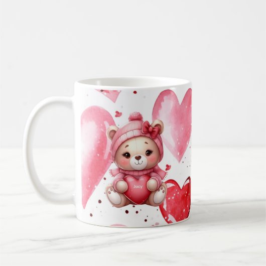 Süßer Bär mit Herzen zum Valentinstag Kaffeetasse (Links)