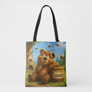 Süßer Bär mit Honigfass & glücklichen Bienen Tasche