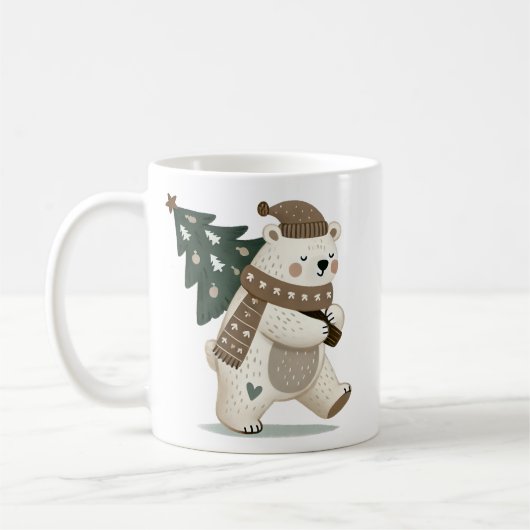 Süßer Bär mit Weihnachtsbaumzeichnung  Kaffeetasse (Links)