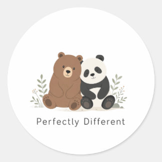 Süßer Bär & Panda Neurodiversitäts-Inklusion Runder Aufkleber