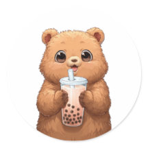 Süßer Bär trinkt Boba-Tee | Kawaii-Bubble-Tea An