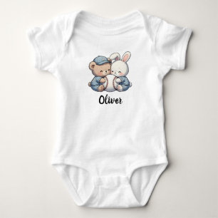 Süßer Bär und Bunny-Baseballteam Baby Strampler