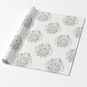 Süßer Bär und Herzen -- Pastell-Nursery (6) Geschenkpapier