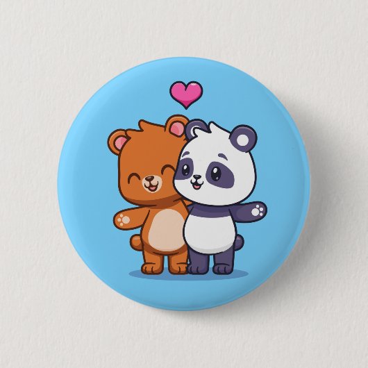 Süßer Bär und Panda-Freunde mit Herz Button (Vorderseite)