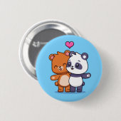Süßer Bär und Panda-Freunde mit Herz Button (Vorne & Hinten)
