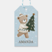 Süßer Bär Weihnachtsbaum Schneeflocken Kinder Name Geschenkanhänger (Vorderseite)