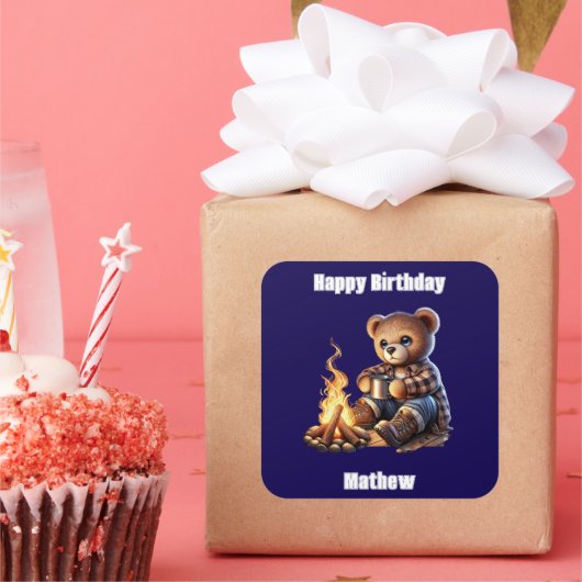 Süßer Bär zum Vatertag oder Geburtstag Quadratischer Aufkleber (Party)