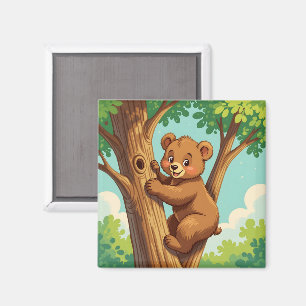 Süßer Bärenjunge klettert auf einen Baum Magnet