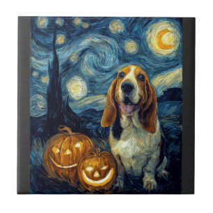 Süßer Basset Hound Hund Halloween Jack O Lantern K Fliese