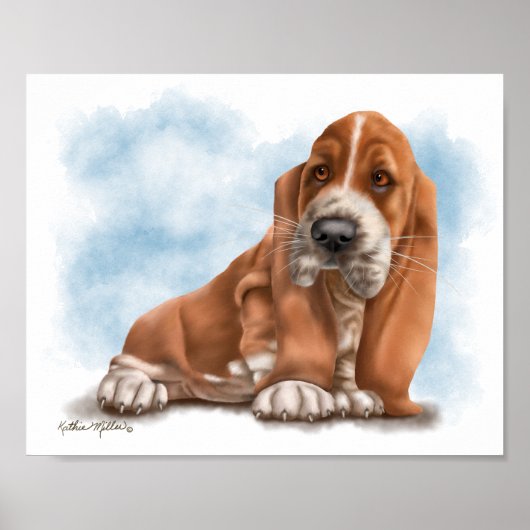 Süßer Basset Hound-Welpen-Cartoon Poster (Vorne)