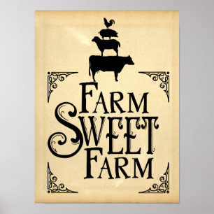 Süßer Bauernhof im Vintage-Stil Poster