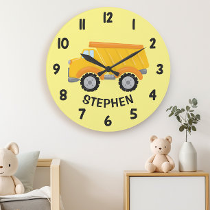 Süßer Baustellen-Dump-Truck-Jungen-Schlafzimmer-Wa Große Wanduhr