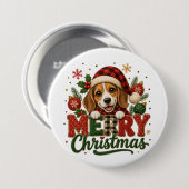 Süßer Beagle Frohe Weihnachten Button (Vorne & Hinten)
