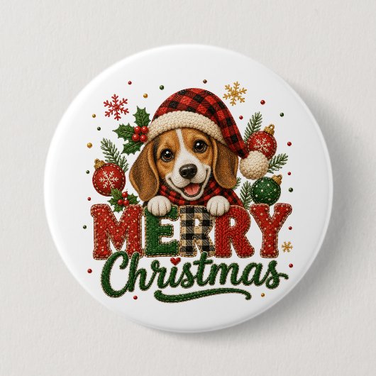 Süßer Beagle Frohe Weihnachten Button (Vorderseite)