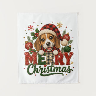 Süßer Beagle Frohe Weihnachten Wandteppich