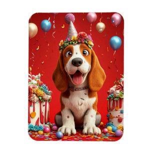 Süßer Beagle-Hund feiert Geburtstag Magnet