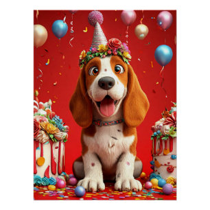 Süßer Beagle-Hund feiert Geburtstag Poster