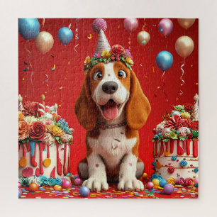 Süßer Beagle-Hund feiert Geburtstag Puzzle