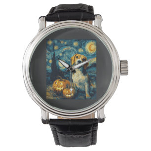Süßer Beagle-Hund Halloween Jack O Lantern Kürbis  Armbanduhr