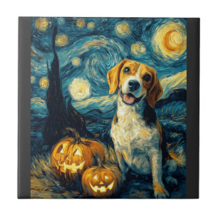 Süßer Beagle Hund Halloween Jack O Lantern Kürbis Fliese