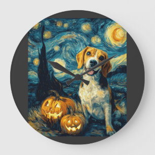 Süßer Beagle Hund Halloween Jack O Lantern Kürbis Große Wanduhr
