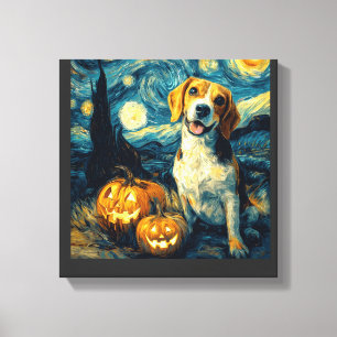 Süßer Beagle Hund Halloween Jack O Lantern Kürbis Leinwanddruck