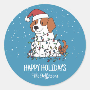 Süßer Beagle-Hund Weihnachten Schnee Winter Feiert Runder Aufkleber