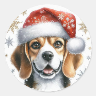Süßer Beagle Weihnachtsmann Hut Hundeliebhaber Wei Runder Aufkleber
