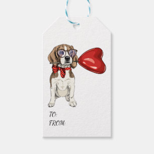 Süßer Beagle-Welpe Hund Liebe roter Herzballon Geschenkanhänger