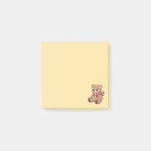 Süßer beiger Teddybär mit gestreifter gelber Schär Post-it Klebezettel (Vorderseite)