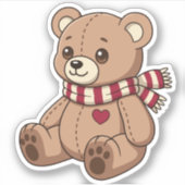 Süßer beiger Teddybär mit gestreifter Schal Aufkleber (Vorderseite)