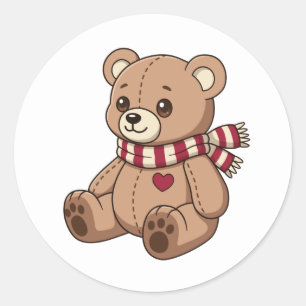 Süßer beiger Teddybär mit gestreifter Schal Runder Aufkleber
