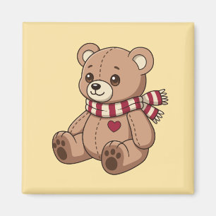 Süßer beiger Teddybär mit gestreifter Schärpe Gelb Magnet