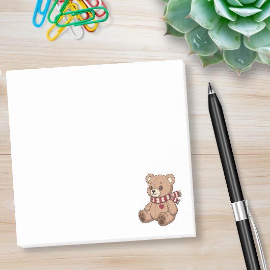 Süßer beiger Teddybär mit gestreifter Schärpe Post-it Klebezettel
