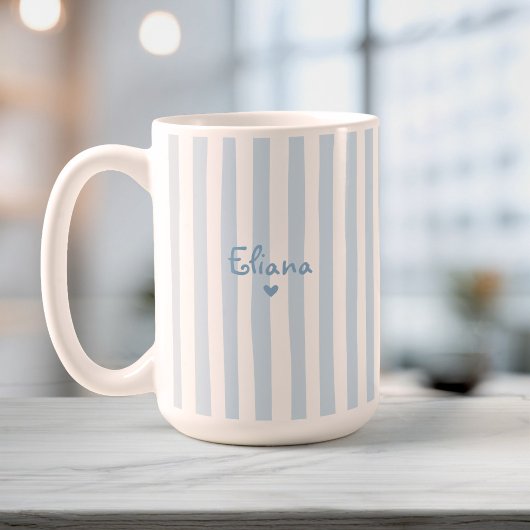 Süßer benutzerdefinierter Name Hellblaue Streifen Kaffeetasse
