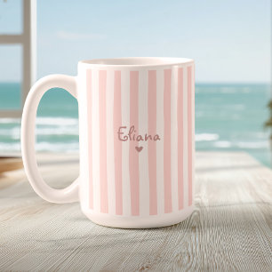 Süßer benutzerdefinierter Name Rosa Streifen Mädch Kaffeetasse