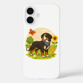 Süßer Berner Sennenhund mit Sonnenblume & Schmette iPhone 16 Hülle