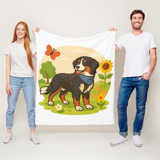 Süßer Berner Sennenhund mit Sonnenblume & Schmette Fleecedecke (Beispiel)