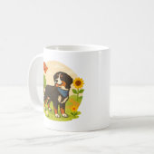 Süßer Berner Sennenhund mit Sonnenblume & Schmette Kaffeetasse (Vorderseite Links)
