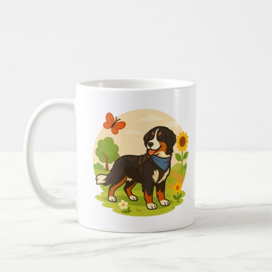 Süßer Berner Sennenhund mit Sonnenblume & Schmette Kaffeetasse (Links)