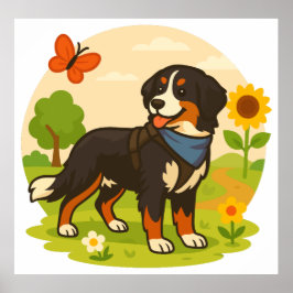 Süßer Berner Sennenhund mit Sonnenblume & Schmette Poster