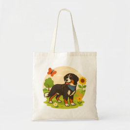 Süßer Berner Sennenhund mit Sonnenblume & Schmette Tragetasche