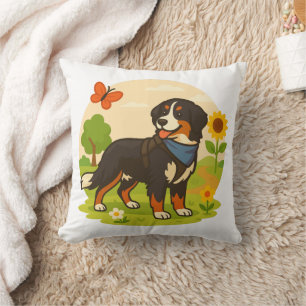 Süßer Berner Sennenhund mit Sonnenblume und Schmet Kissen