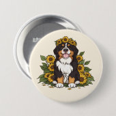Süßer Berner Sennenhund mit Sonnenblumenkrone Button (Vorne & Hinten)