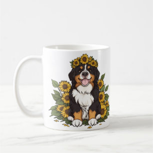 Süßer Berner Sennenhund mit Sonnenblumenkrone Kaffeetasse