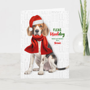 Süßer Bernie Hund Lustige Flöhe Navidog mit Namen Feiertagskarte