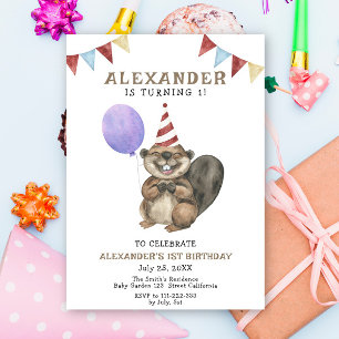 Süßer Biber zum 1. Geburtstag Einladung