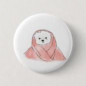 Süßer Bichon Frise in rosa Decke gewickelt Button (Vorderseite)
